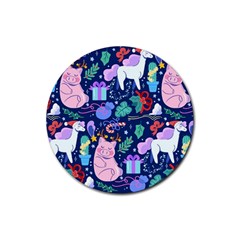 Colorful Funny Christmas Pattern Pig Animal Rubber Round Coaster (4 Pack) 