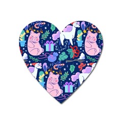 Colorful Funny Christmas Pattern Pig Animal Heart Magnet by Vaneshart