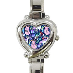 Colorful Funny Christmas Pattern Pig Animal Heart Italian Charm Watch by Vaneshart