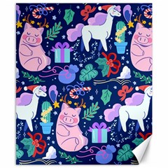 Colorful Funny Christmas Pattern Pig Animal Canvas 8  X 10  by Vaneshart