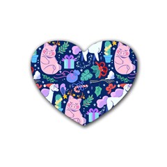 Colorful Funny Christmas Pattern Pig Animal Heart Coaster (4 Pack)  by Vaneshart