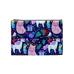 Colorful Funny Christmas Pattern Pig Animal Cosmetic Bag (medium)