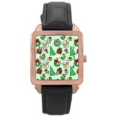 Colorful Funny Christmas Pattern Cartoon Rose Gold Leather Watch 
