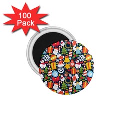 Colorful Pattern With Decorative Christmas Elements 1 75  Magnets (100 Pack) 