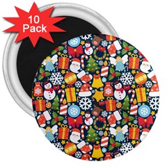 Colorful Pattern With Decorative Christmas Elements 3  Magnets (10 Pack)  by Vaneshart