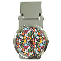 Colorful Pattern With Decorative Christmas Elements Money Clip Watches