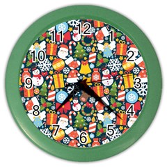 Colorful Pattern With Decorative Christmas Elements Color Wall Clock by Vaneshart