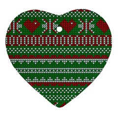Knitted Christmas Pattern Green Red Ornament (heart) by Vaneshart