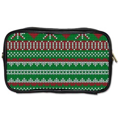 Knitted Christmas Pattern Green Red Toiletries Bag (two Sides) by Vaneshart