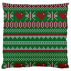 Knitted Christmas Pattern Green Red Large Cushion Case (two Sides)