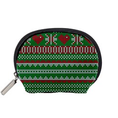 Knitted Christmas Pattern Green Red Accessory Pouch (small)