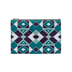 Teal And Plum Geometric Pattern Cosmetic Bag (medium)