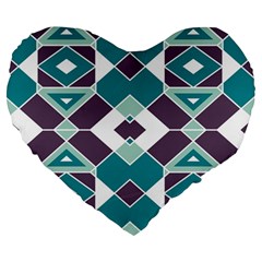 Teal And Plum Geometric Pattern Large 19  Premium Heart Shape Cushions by mccallacoulture