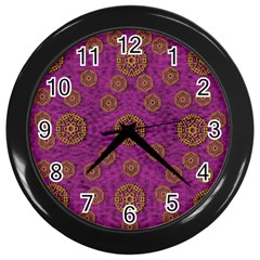 Snow Stars  In Gold On Color Wall Clock (black) by pepitasart