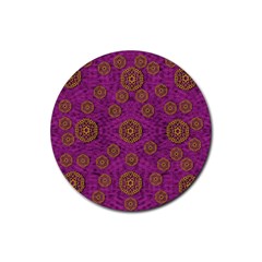 Snow Stars  In Gold On Color Rubber Coaster (round)  by pepitasart