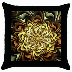 Fractal Flower Petals Gold Throw Pillow Case (black) by HermanTelo