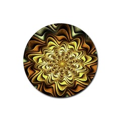 Fractal Flower Petals Gold Rubber Round Coaster (4 Pack)  by HermanTelo