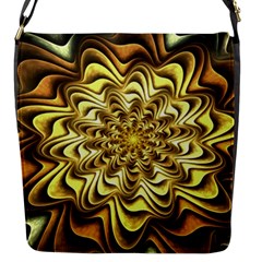 Fractal Flower Petals Gold Flap Closure Messenger Bag (s)