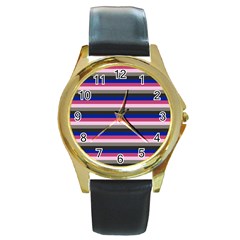 Stripey 9 Round Gold Metal Watch by anthromahe