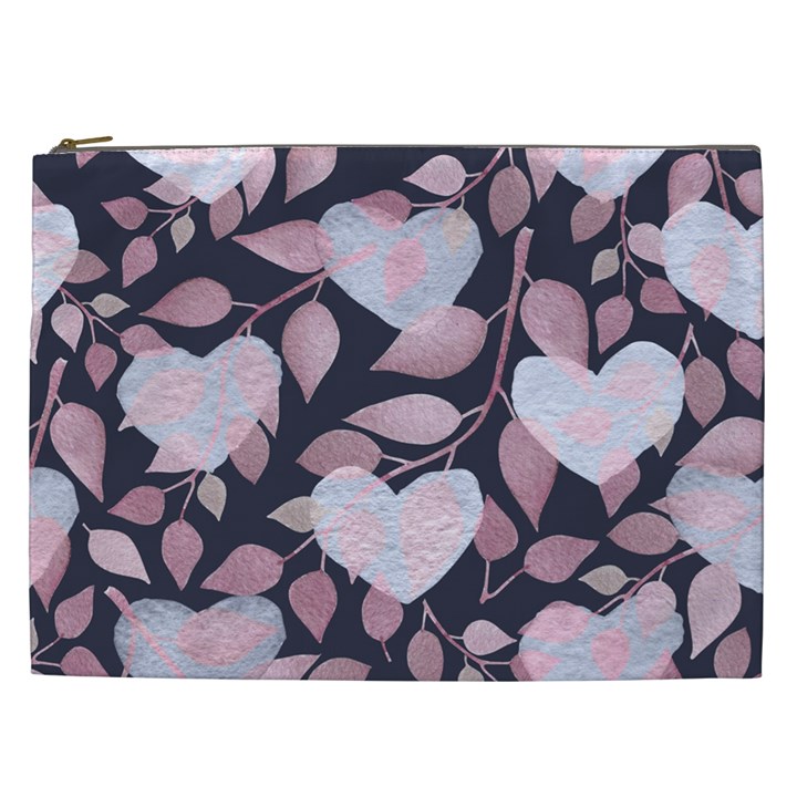 Navy Floral Hearts Cosmetic Bag (XXL)