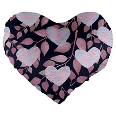 Navy Floral Hearts Large 19  Premium Heart Shape Cushions by mccallacoulture