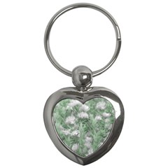 Green And White Textured Botanical Motif Manipulated Photo Key Chain (heart) by dflcprintsclothing