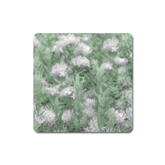 Green And White Textured Botanical Motif Manipulated Photo Square Magnet by dflcprintsclothing