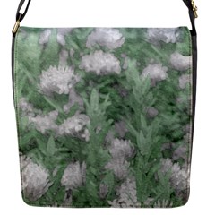 Green And White Textured Botanical Motif Manipulated Photo Flap Closure Messenger Bag (s) by dflcprintsclothing