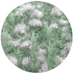 Green And White Textured Botanical Motif Manipulated Photo Wooden Bottle Opener (round) by dflcprintsclothing