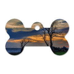 Sunset Scene At Waterfront Boardwalk, Montevideo Uruguay Dog Tag Bone (two Sides) by dflcprints