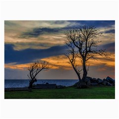 Sunset Scene At Waterfront Boardwalk, Montevideo Uruguay Large Glasses Cloth (2 Sides) by dflcprints