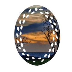 Sunset Scene At Waterfront Boardwalk, Montevideo Uruguay Ornament (oval Filigree) by dflcprints