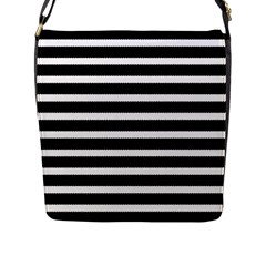 Black & White Stripes Flap Closure Messenger Bag (l) by anthromahe