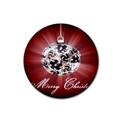 Merry Christmas Ornamental Rubber Round Coaster (4 Pack)  by christmastore