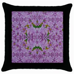 Fauna Flowers In Gold And Fern Ornate Throw Pillow Case (Black)