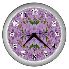 Fauna Flowers In Gold And Fern Ornate Wall Clock (Silver)