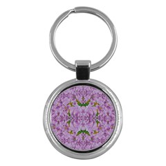 Fauna Flowers In Gold And Fern Ornate Key Chain (Round)