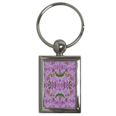 Fauna Flowers In Gold And Fern Ornate Key Chain (Rectangle)