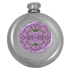 Fauna Flowers In Gold And Fern Ornate Round Hip Flask (5 oz)