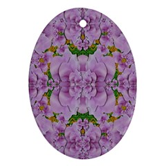 Fauna Flowers In Gold And Fern Ornate Oval Ornament (Two Sides)