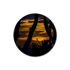 Silhouette Sunset Landscape Scene, Montevideo   Uruguay Rubber Coaster (round)  by dflcprints