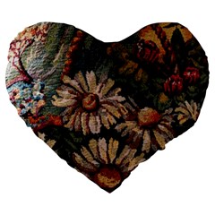 Old Embroidery 1 1 Large 19  Premium Heart Shape Cushions