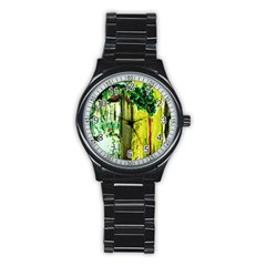 Old Tree And House With An Arch 8 Stainless Steel Round Watch by bestdesignintheworld