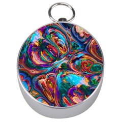 Seamless Abstract Colorful Tile Silver Compasses