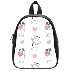 Seamless Pattern Cute Cat With Little Heart Hearts School Bag (small) by Wegoenart