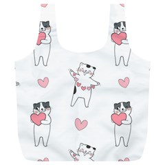 Seamless Pattern Cute Cat With Little Heart Hearts Full Print Recycle Bag (xl)
