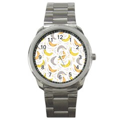 Seamless Stylish Pattern With Fresh Yellow Bananas Background Sport Metal Watch by Wegoenart