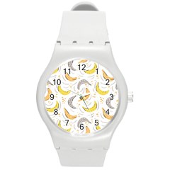 Seamless Stylish Pattern With Fresh Yellow Bananas Background Round Plastic Sport Watch (m) by Wegoenart