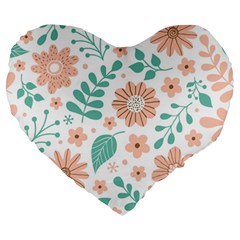 Pattern With Flowers Leaves Large 19  Premium Heart Shape Cushions