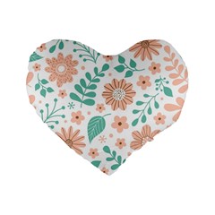 Pattern With Flowers Leaves Standard 16  Premium Flano Heart Shape Cushions by Wegoenart